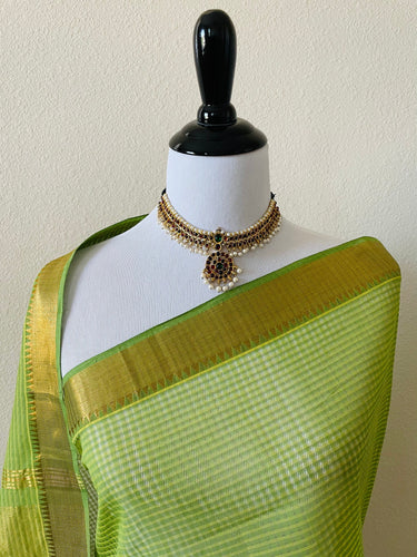 Mangalgiri Handwoven Cotton Saree | Green | Ships from California